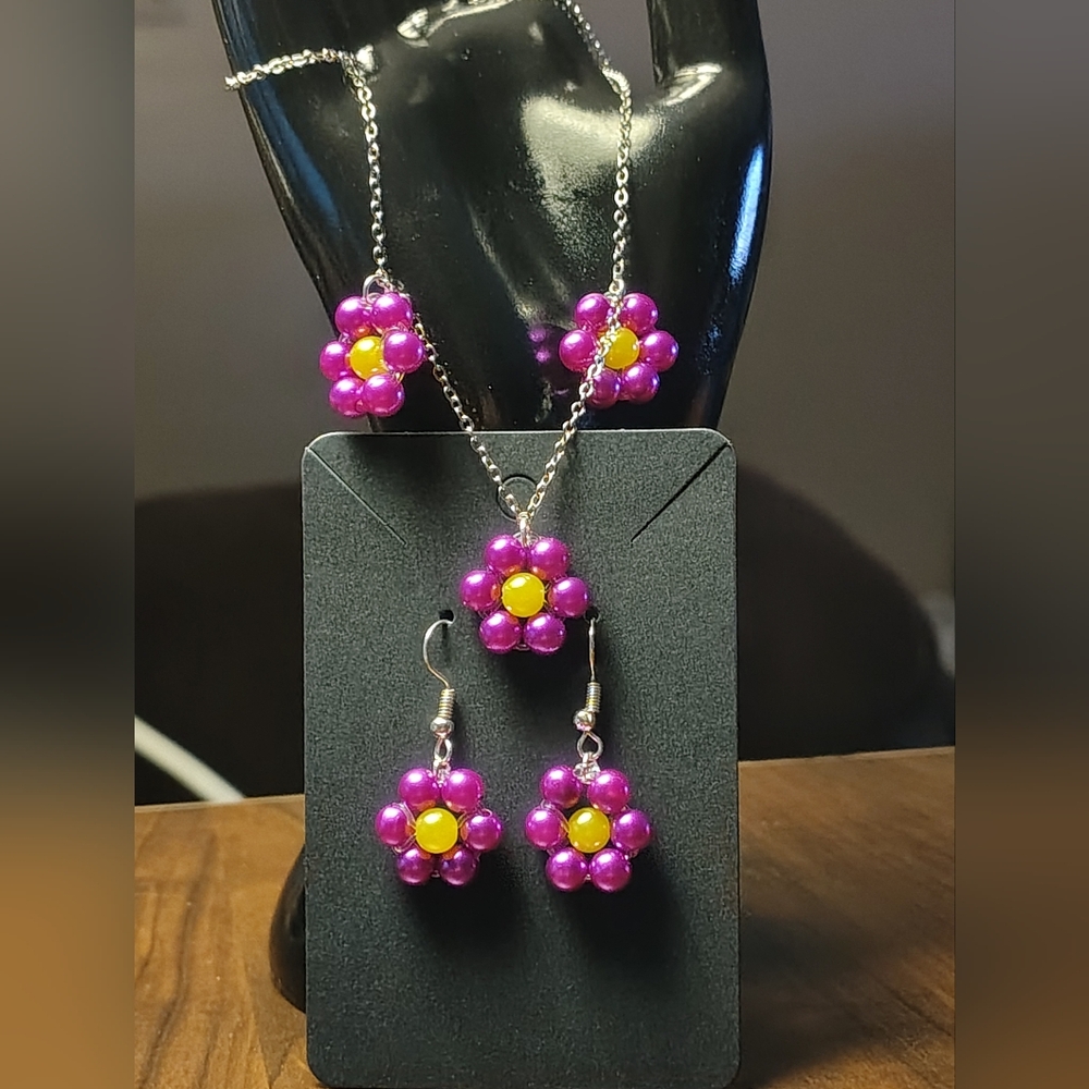 Purple and Yellow Flower Jewelry Set